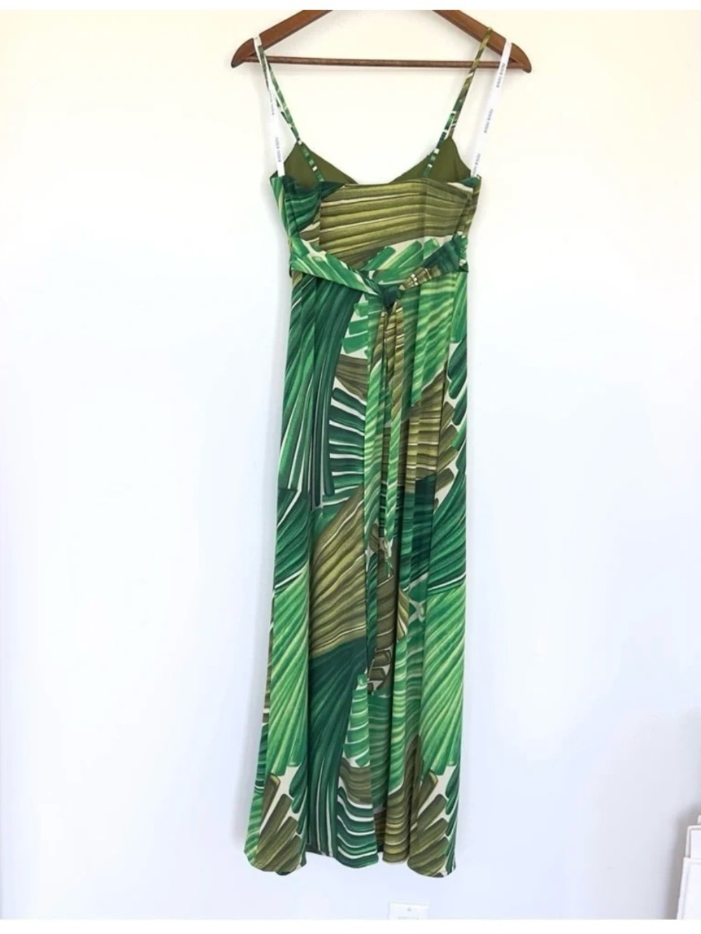 Bisou Bisou Green Printed Strapless Dress with Stone Buckle